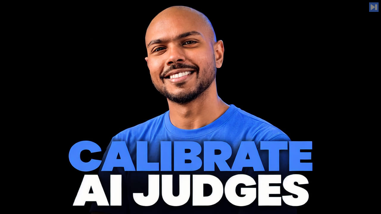 Tejas Kumar against a black background beside the blue and white headline “CALIBRATE AI JUDGES”.