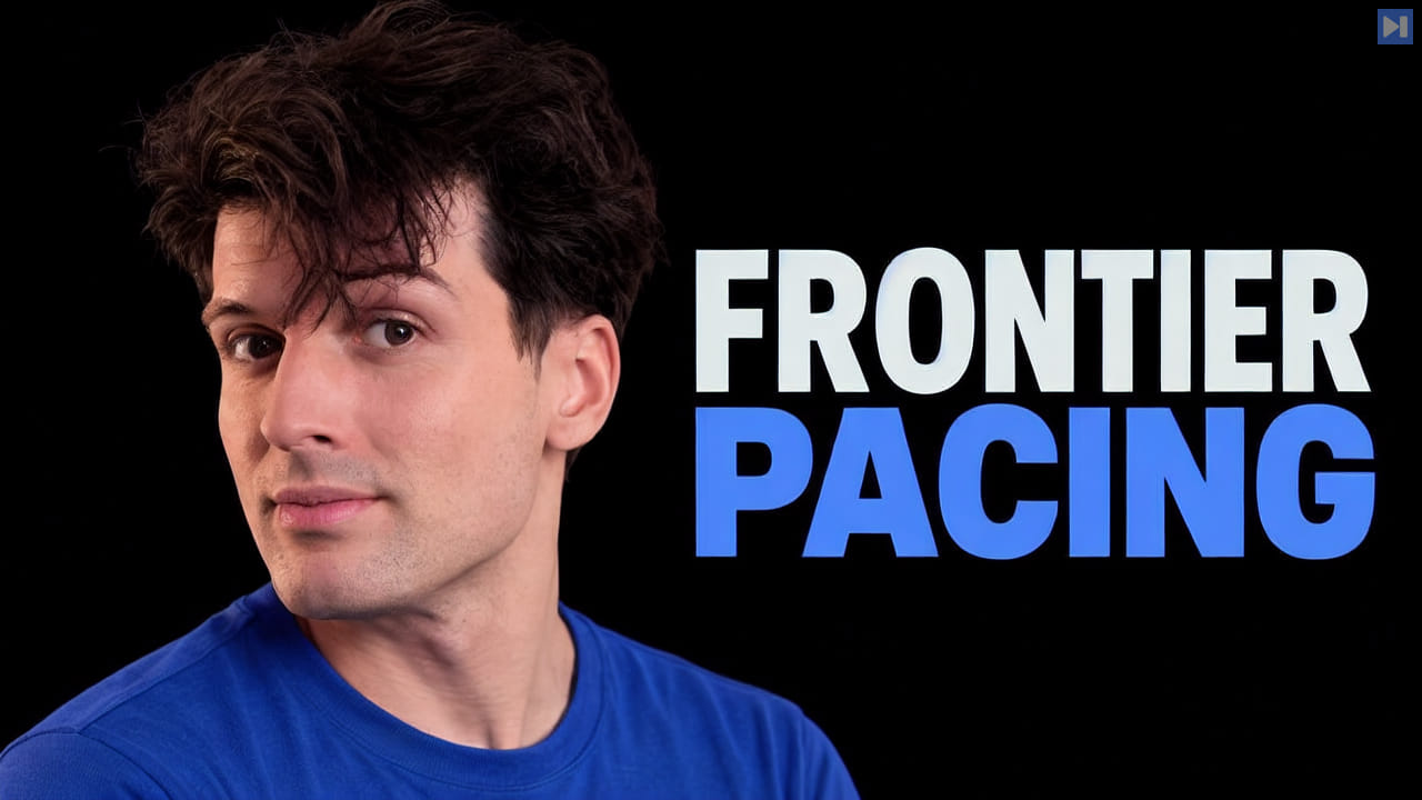 Theo Browne in a blue top beside the headline FRONTIER PACING on a black background.