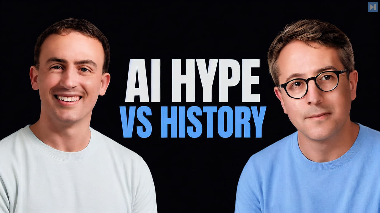Jacob Effron and Benedict Evans beside the words AI Hype vs History