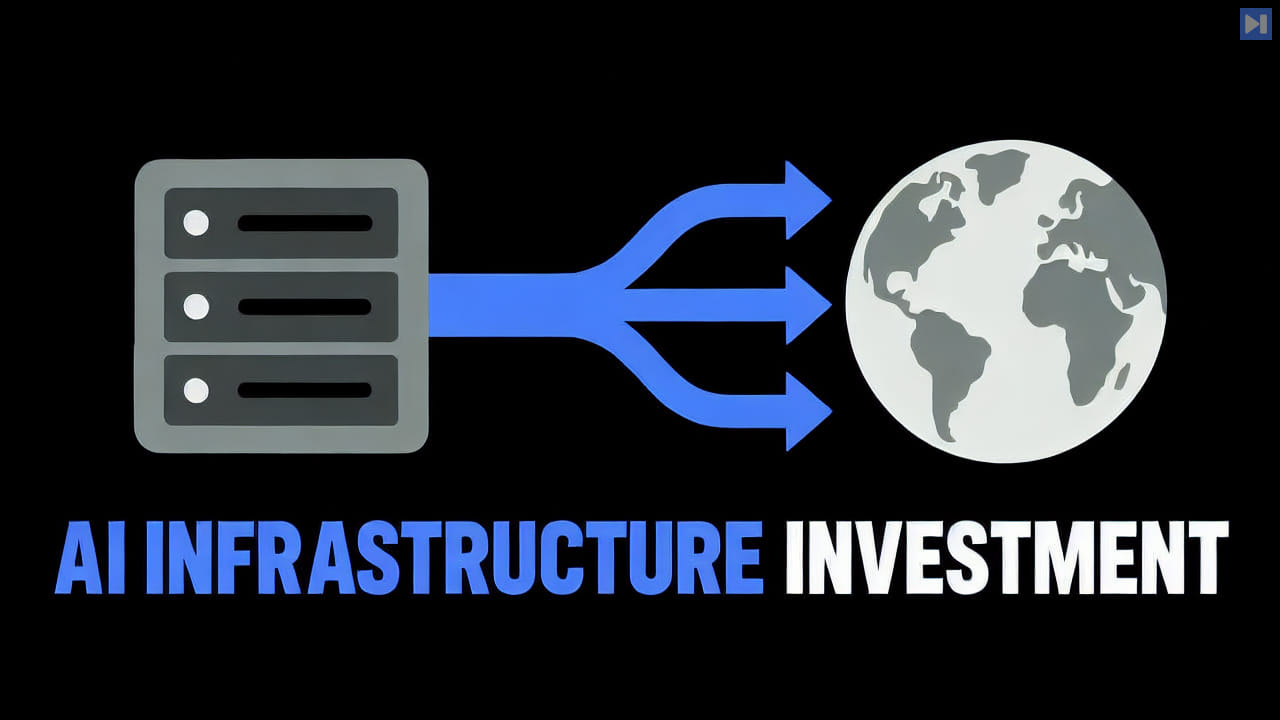 Abstract blue data flows representing AI infrastructure investment on a pure black background.