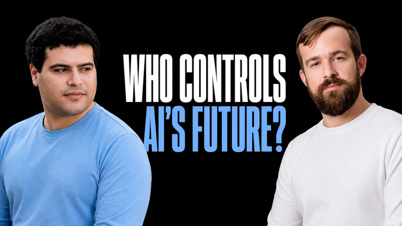 Ari Morcos and Rob Toews beside the words Who Controls AI's Future?
