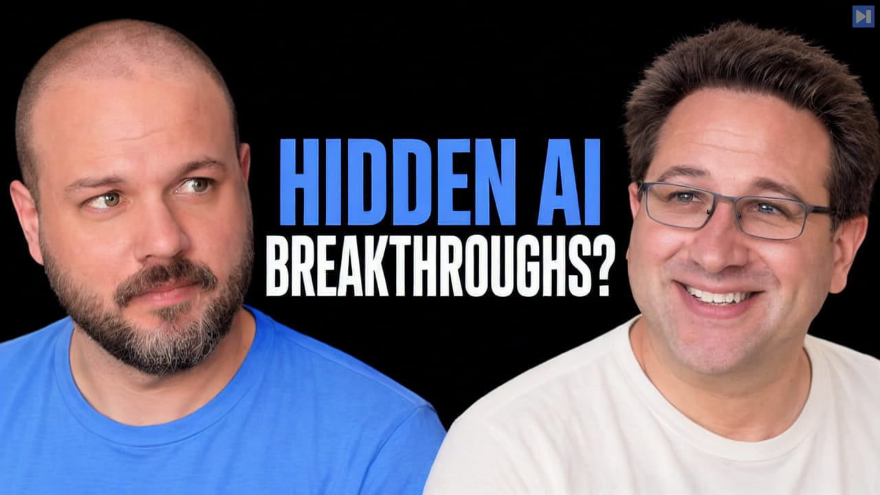 Wes Roth and Scott Aaronson beside the headline HIDDEN AI BREAKTHROUGHS? on a black background.
