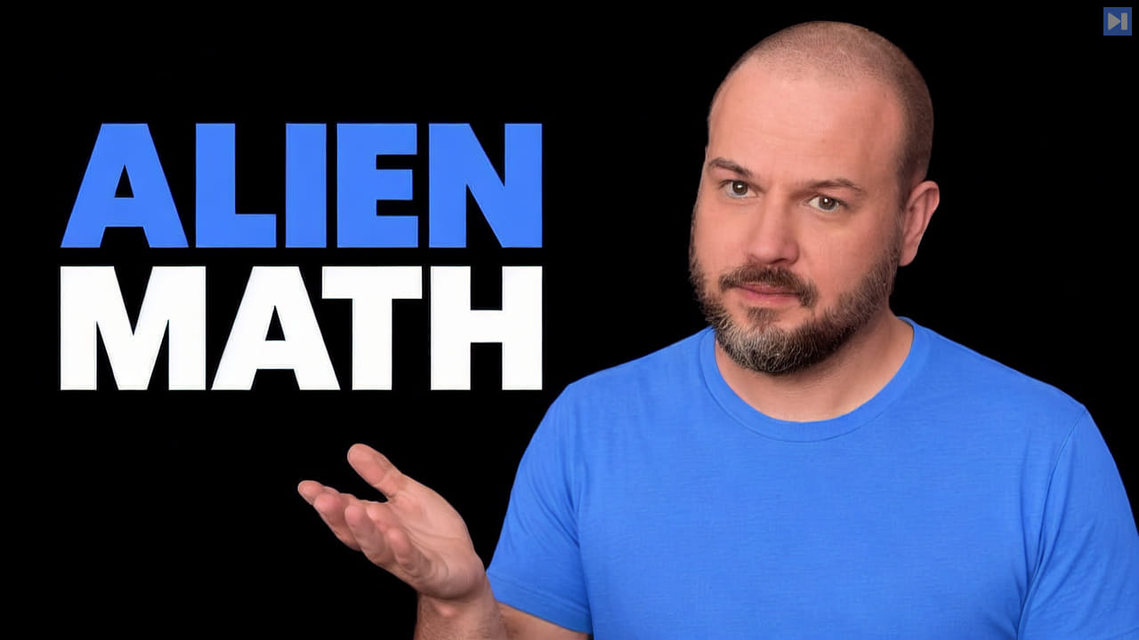Wes Roth in blue gestures beside the blue and white "ALIEN MATH" headline against black.