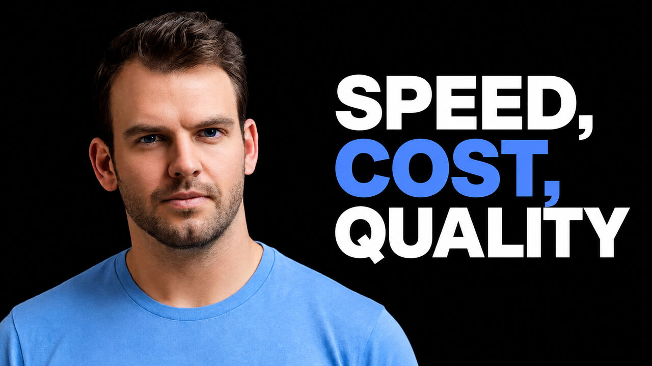 Nathaniel Whittemore beside the words Speed, Cost, Quality