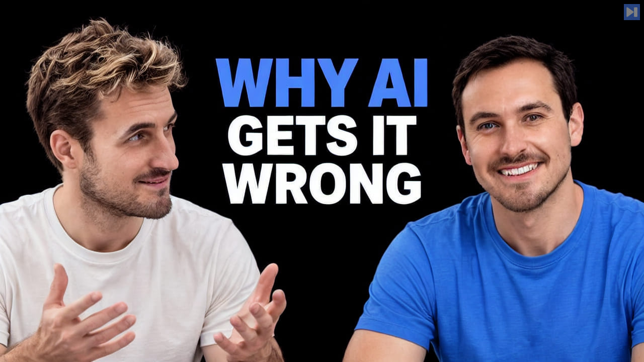 Pierce Freeman in off-white gestures beside a smiling Richard Diehl Martinez in blue against black, with the blue and white headline 'WHY AI GETS IT WRONG'.