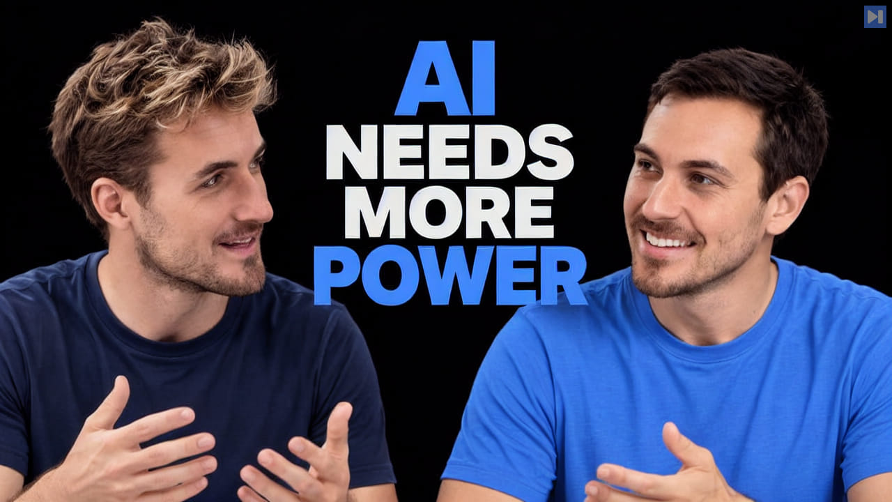 Pierce Freeman and Richard Diehl Martinez in navy and blue tops against black, alongside the blue and white headline "AI NEEDS MORE POWER".