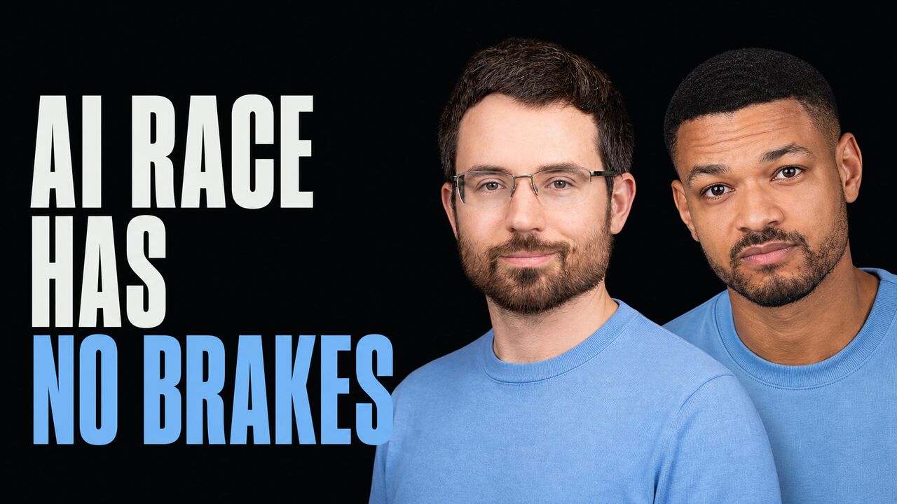 Portraits of Daniel Kokotajlo and Steven Bartlett beside the words AI Race Has No Brakes