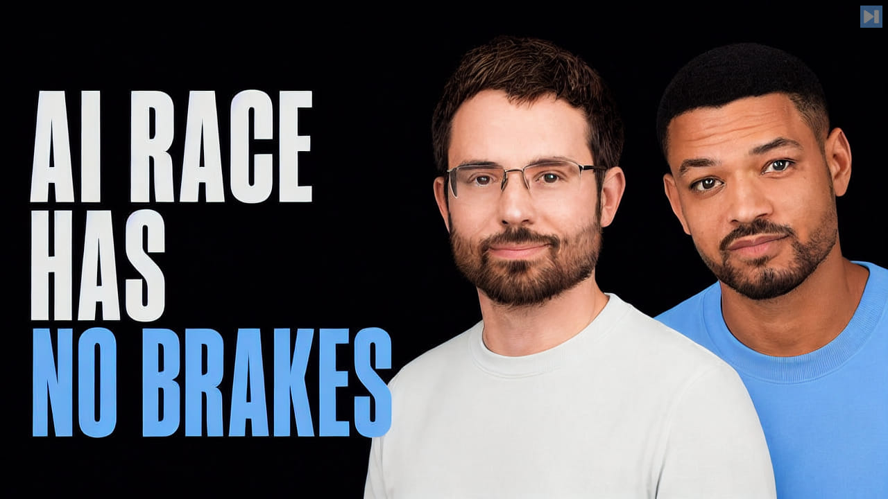 Portraits of Daniel Kokotajlo and Steven Bartlett beside the words AI Race Has No Brakes