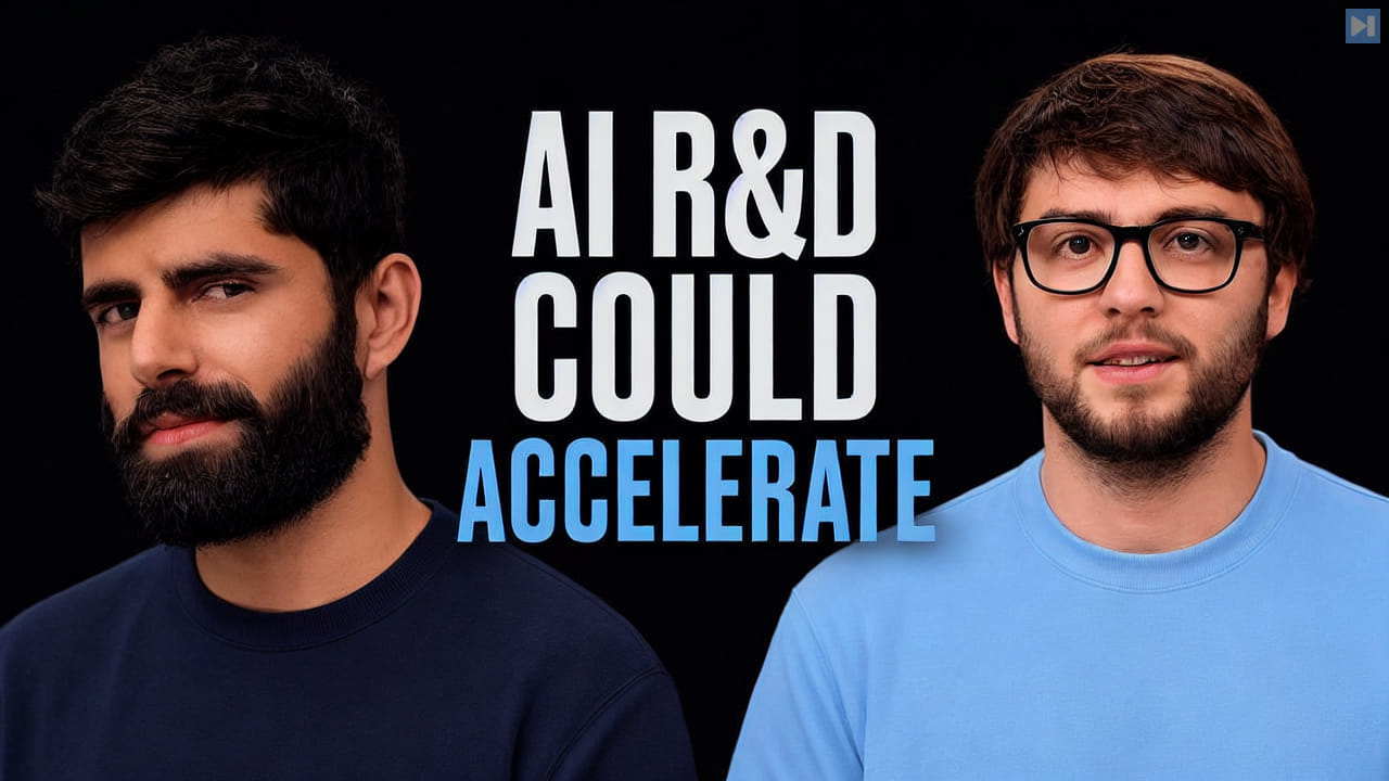 Portraits of Dwarkesh Patel and Ryan Greenblatt beside the words AI R&D Could Accelerate