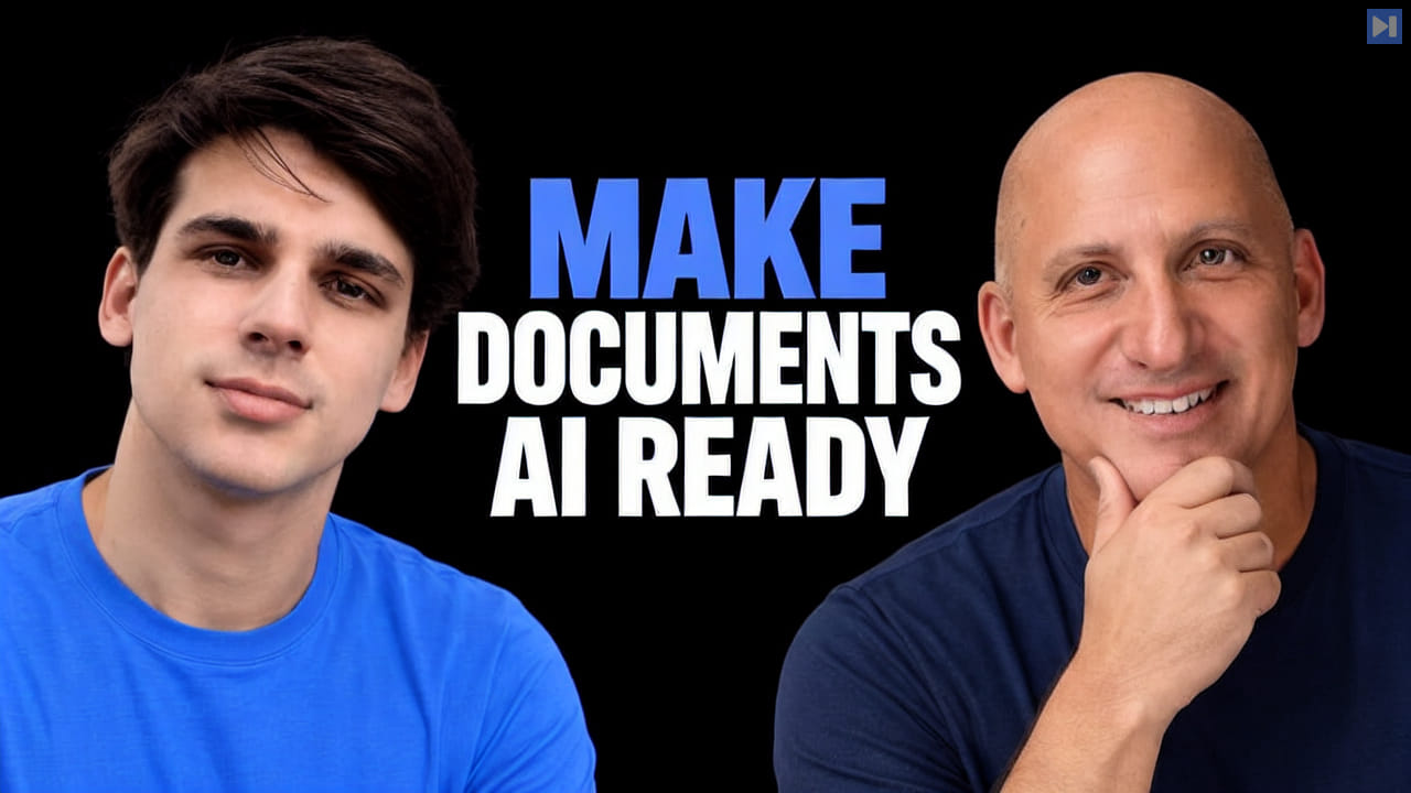 Leo Platzer and Jeff Koss against a black background beside the blue-and-white headline “MAKE DOCUMENTS AI READY”.
