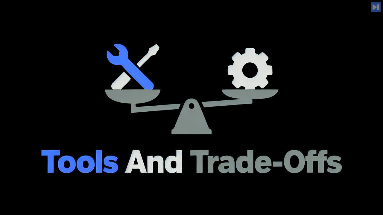 A simple flat connected-tool illustration beside the headline Tools And Trade-Offs on black.