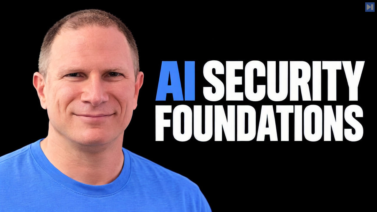 Portraits of Micah Silverman against black with the headline AI SECURITY FOUNDATIONS in attention blue and white.