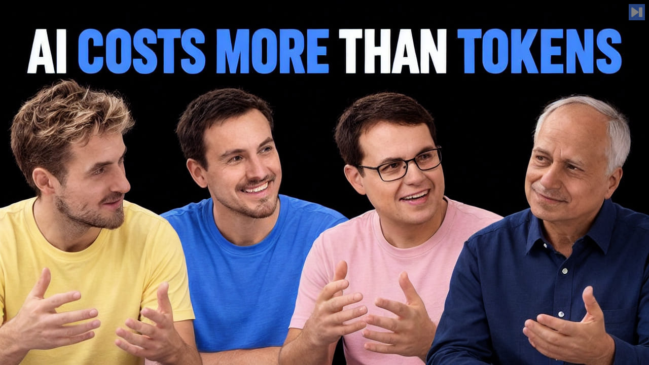Pierce Freeman, Richard Diehl Martinez, Chris Olah, Pope Leo XIV against black with the blue and white headline "AI COSTS MORE THAN TOKENS".