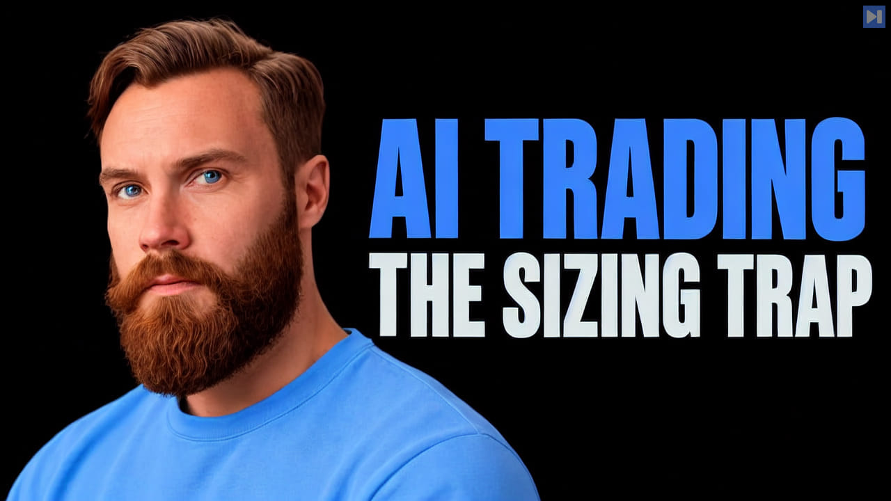Kristian Fagerlie in a blue top beside blue “AI TRADING” and white “THE SIZING TRAP” on black.