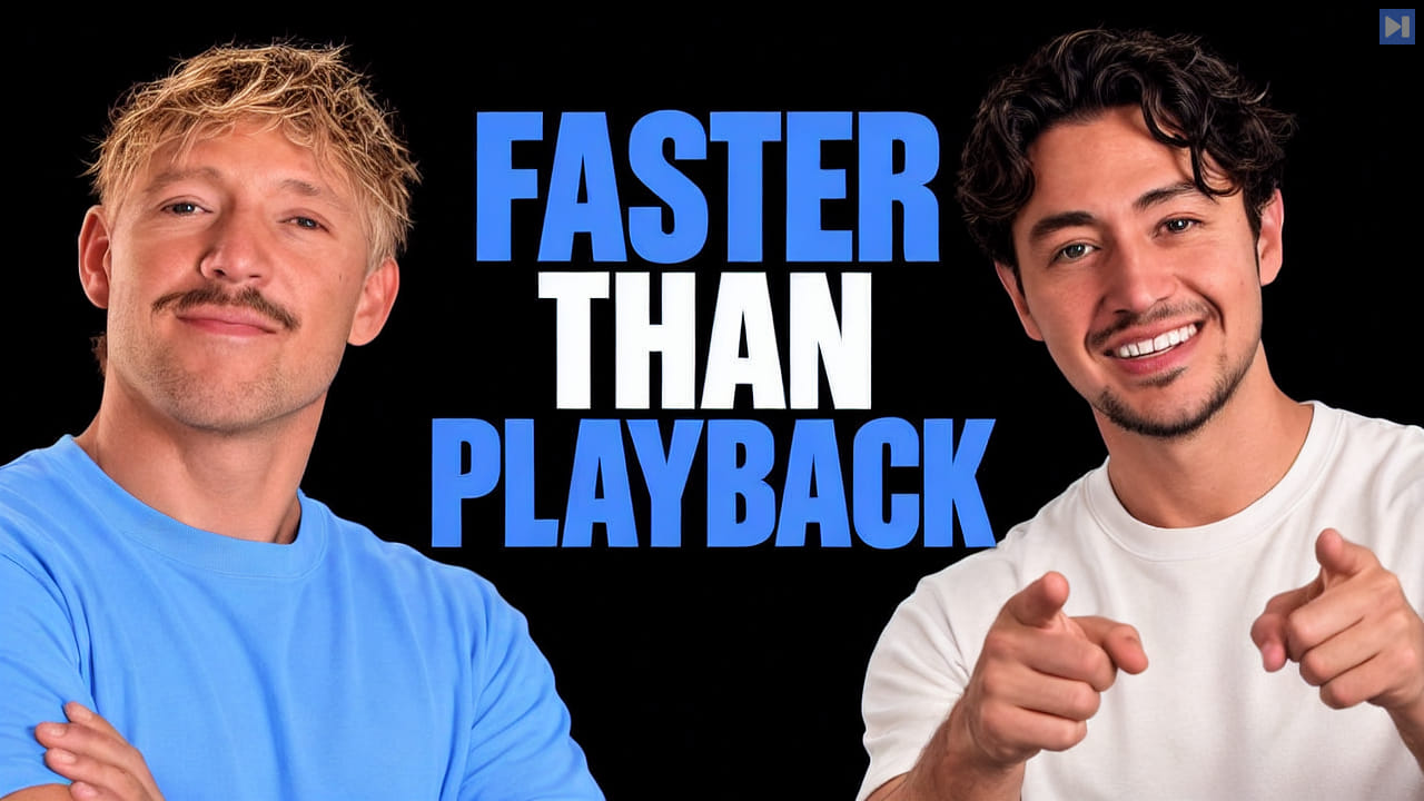 Jack Roberts and Nick Saraev against a black background beside the headline “FASTER THAN PLAYBACK”.