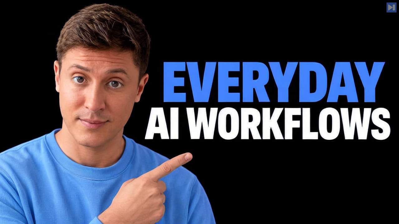 Alex Finn against a black background beside the blue-and-white headline “EVERYDAY AI WORKFLOWS”.