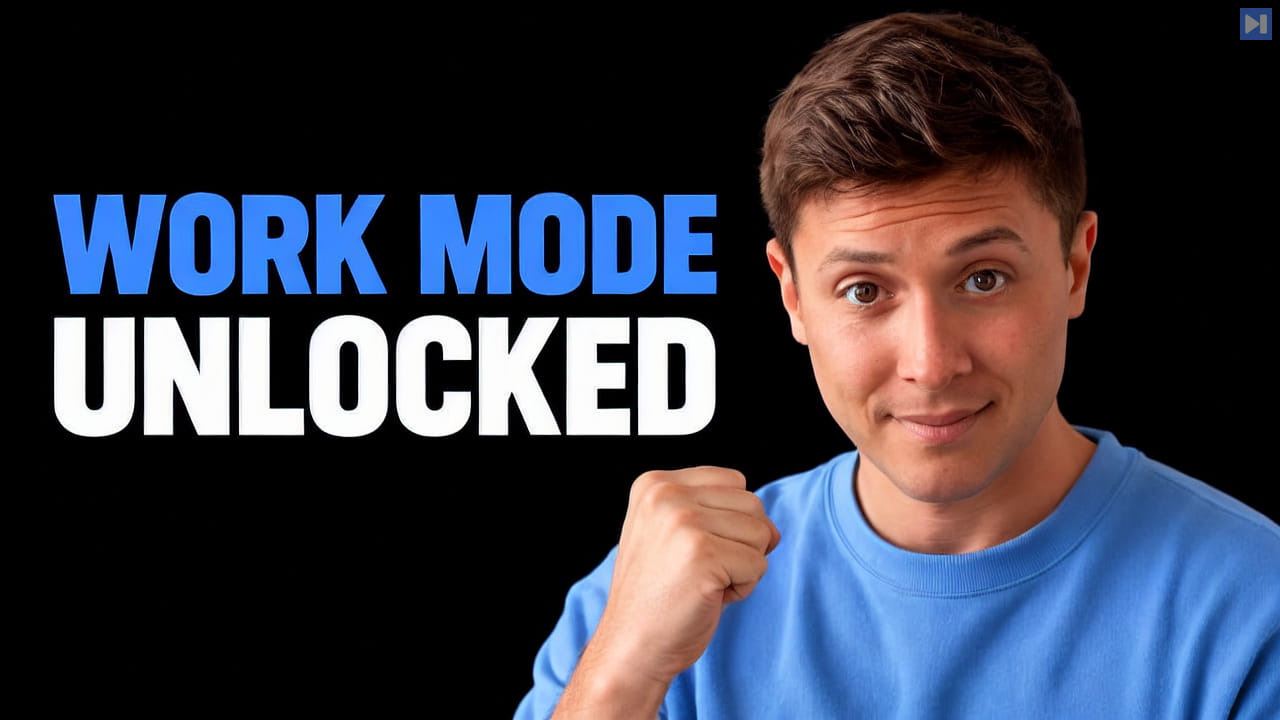 Alex Finn beside the headline Work Mode Unlocked on a pure black background.