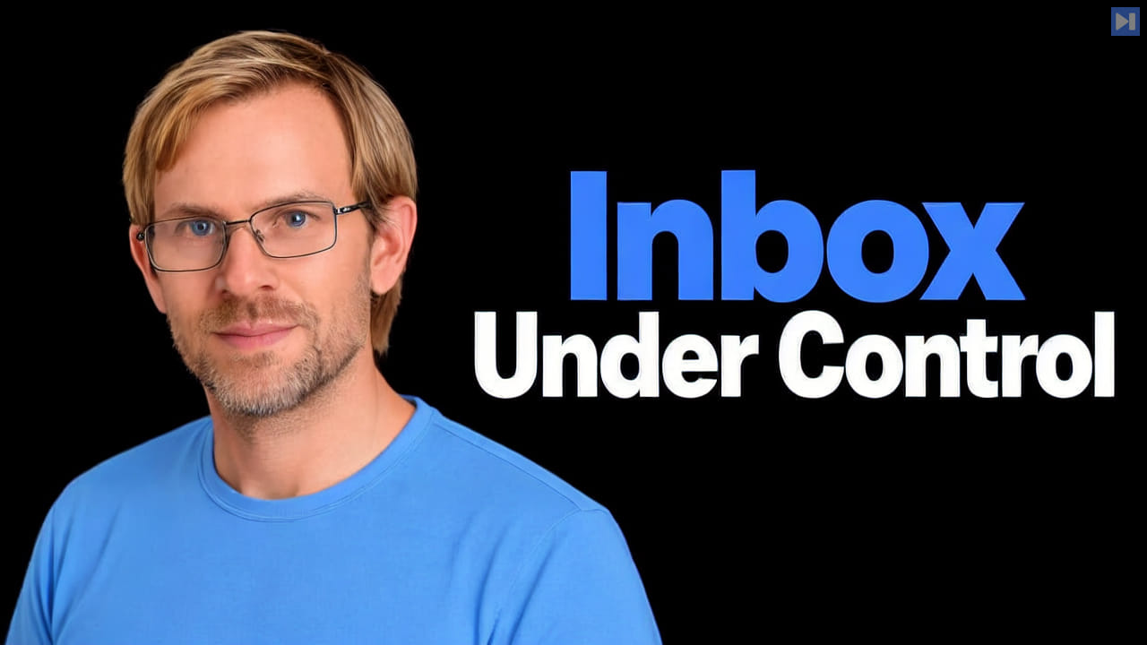 Alex Kerss beside the blue and white headline Inbox Under Control on a black background.