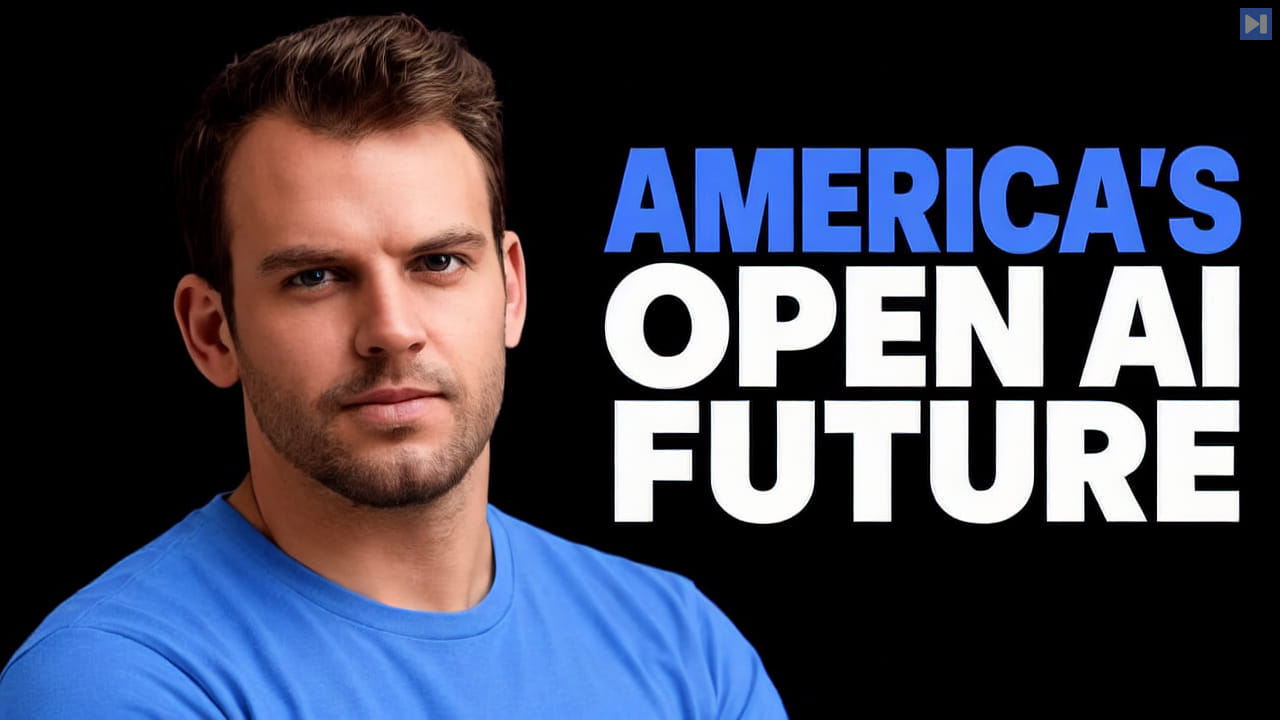 Nathaniel Whittemore against a black background beside the blue-and-white headline “AMERICA'S OPEN AI FUTURE”.