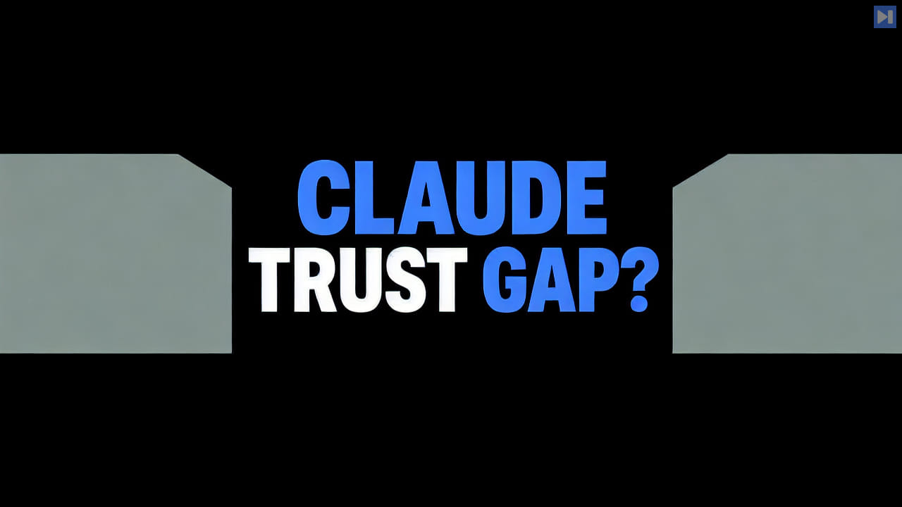 Blue and white “CLAUDE TRUST GAP?” headline between two separated flat grey blocks on a black background.