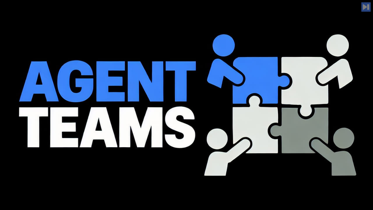 Blue AGENT and white TEAMS headline beside four flat puzzle-piece teammates against a black background.