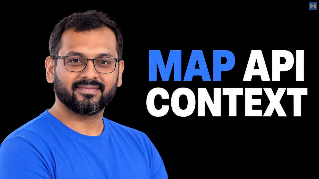Kamalakannan Nandagopal in glasses and blue appears beside the blue and white "MAP API CONTEXT" headline.