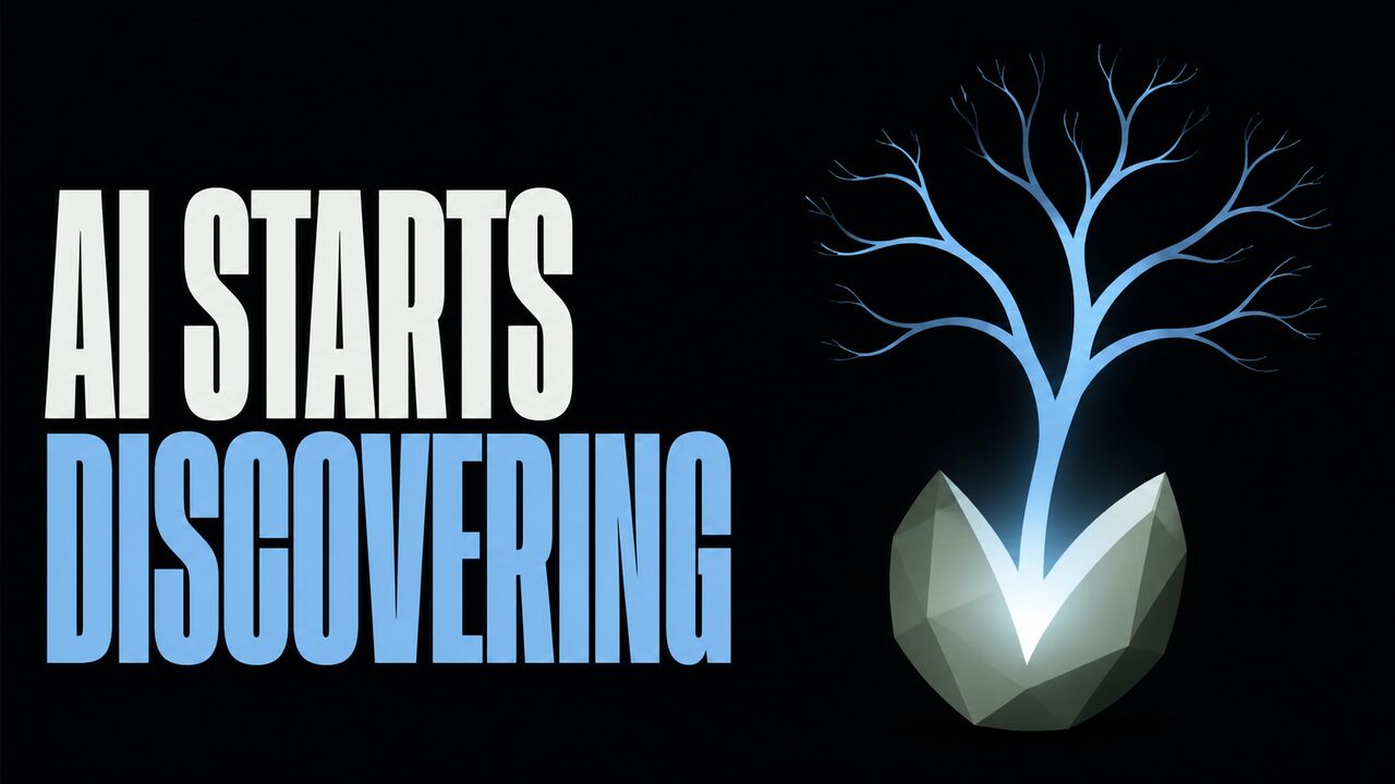 Abstract branching form beside the words AI Starts Discovering