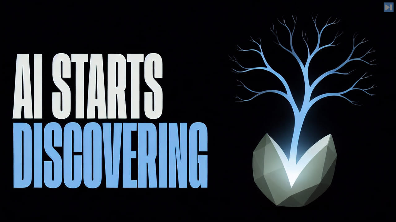 Abstract branching form beside the words AI Starts Discovering