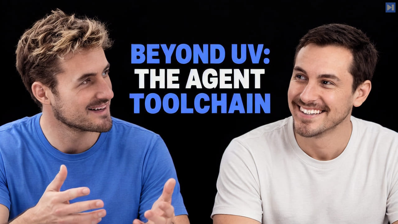 Pierce Freeman and Richard Diehl Martinez in blue and white tops against black, alongside the blue and white headline "BEYOND UV: THE AGENT TOOLCHAIN".