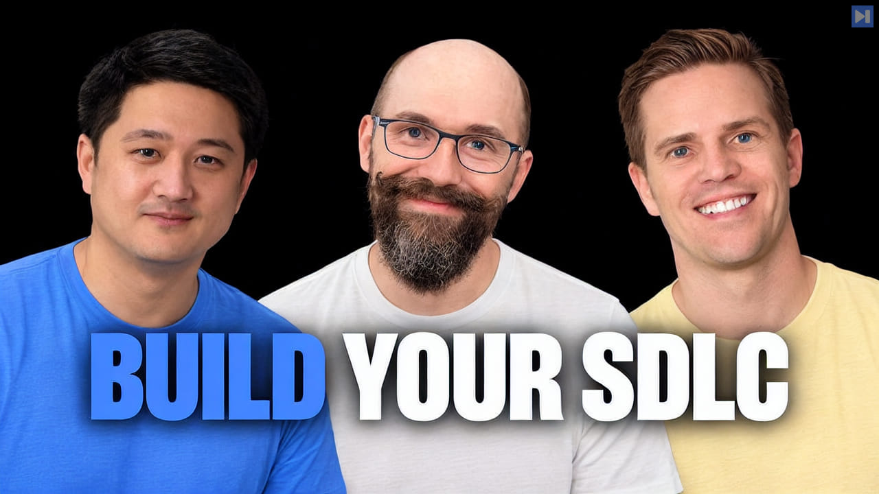 Portraits of Andy Wong, Andrei Bocan, Shane Wolf against black with the headline BUILD YOUR SDLC in attention blue and white.