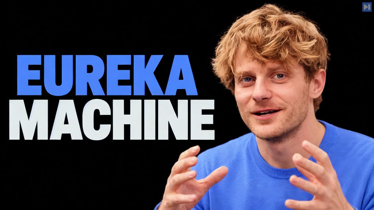 Richard Socher gesturing in a blue shirt beside an EUREKA MACHINE headline in blue and white on black.