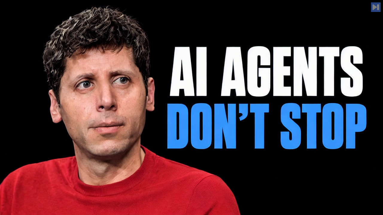 Portrait of Sam Altman beside the words AI Agents Don't Stop