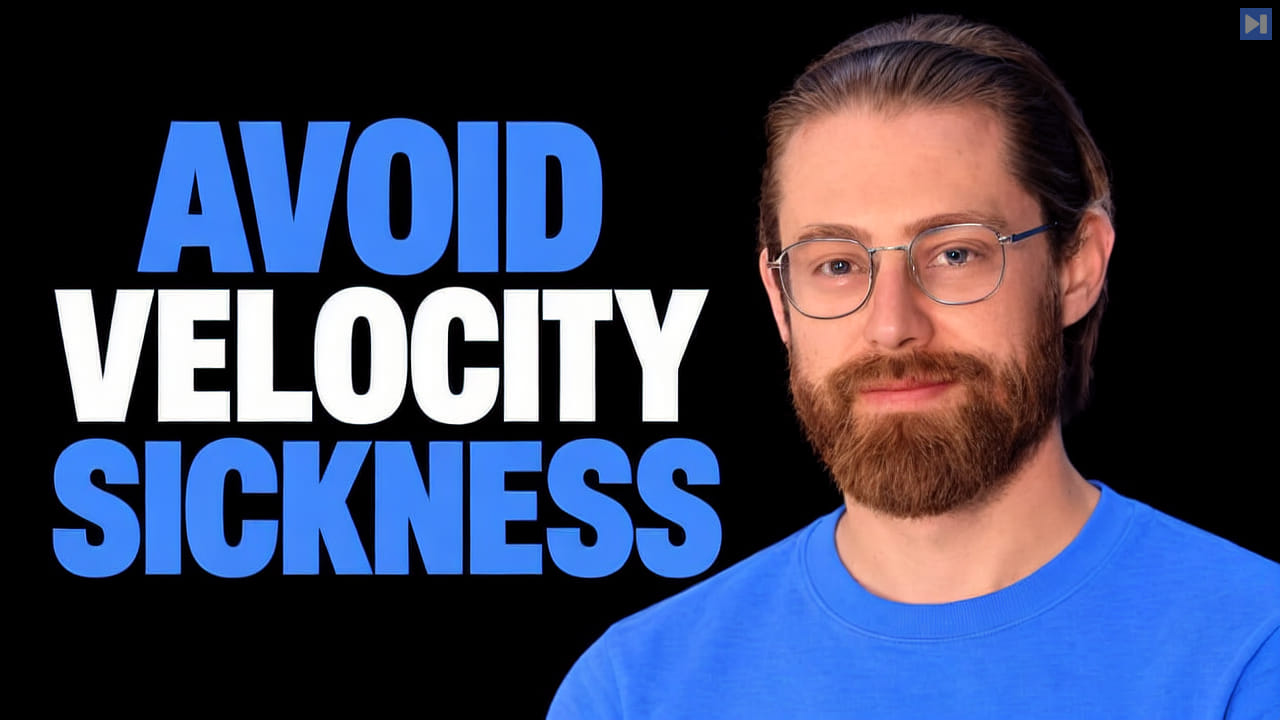 Matt Dailey beside the headline Avoid Velocity Sickness on a pure black background.
