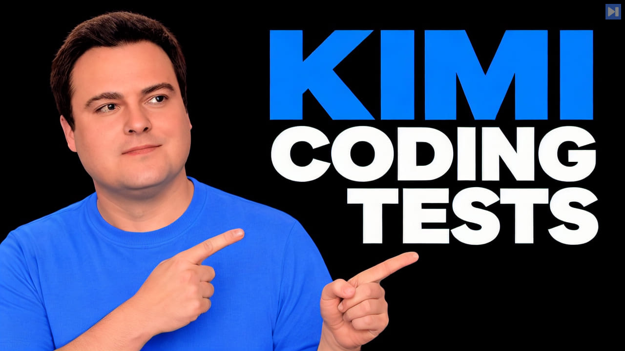 Bijan Bowen points beside the flat headline Kimi Coding Tests on black.