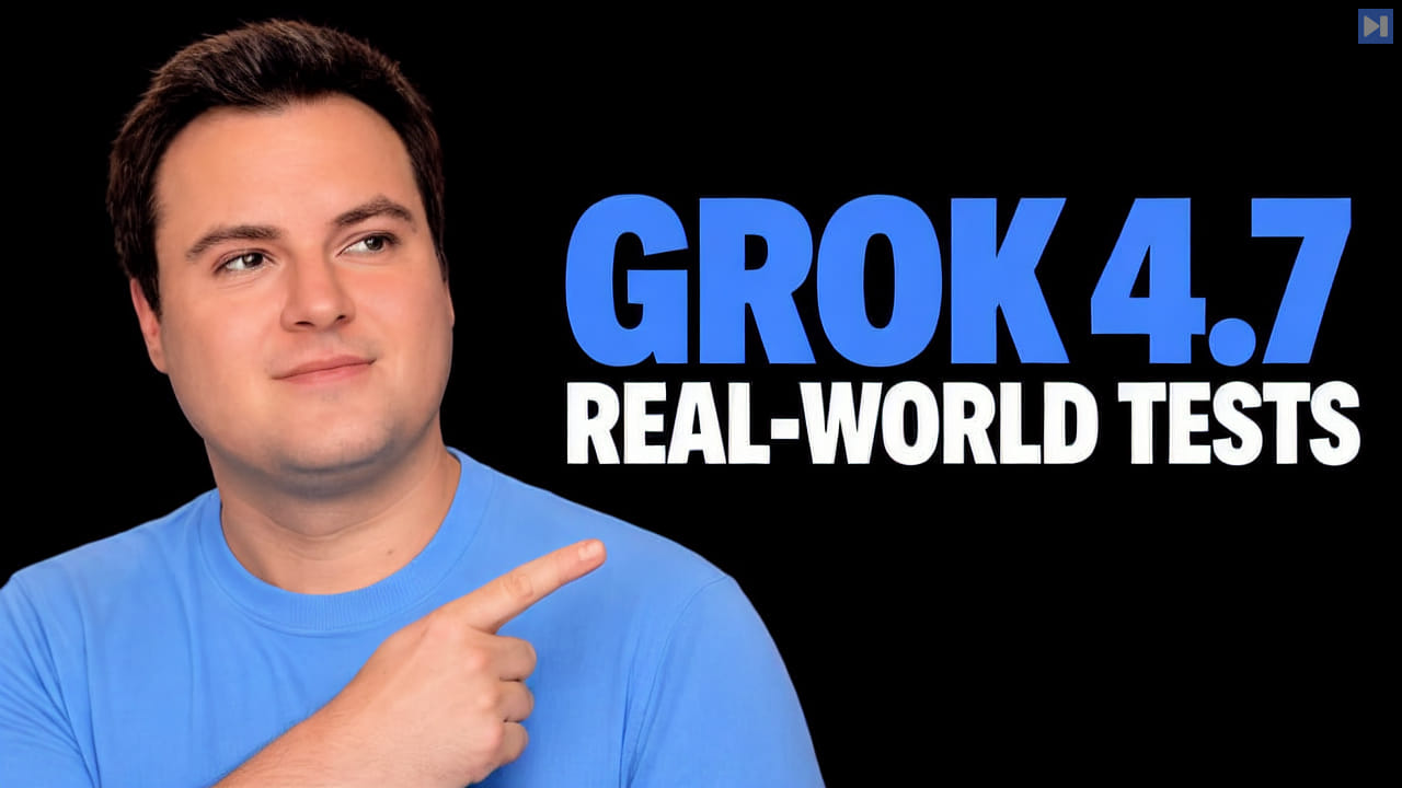 Bijan Bowen beside the blue-and-white headline “GROK 4.7 REAL-WORLD TESTS” on a black background.