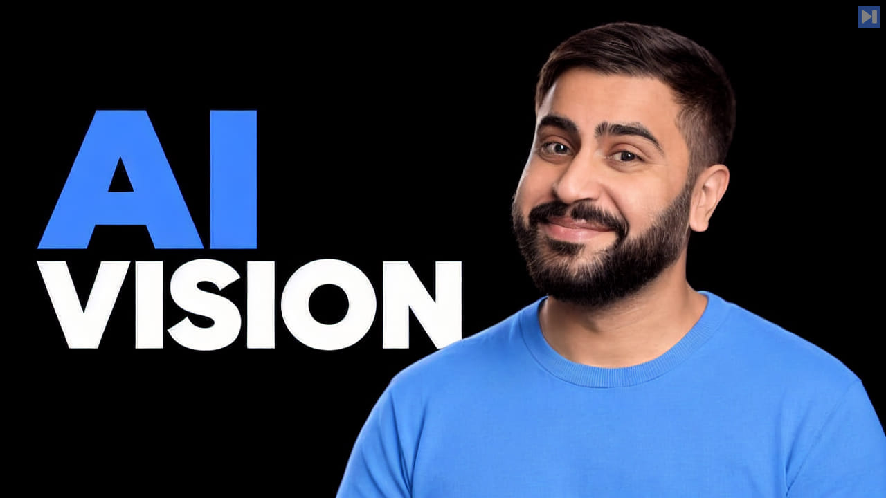 Bilawal Sidhu in a blue shirt against a black background beside the blue-and-white headline "AI VISION".