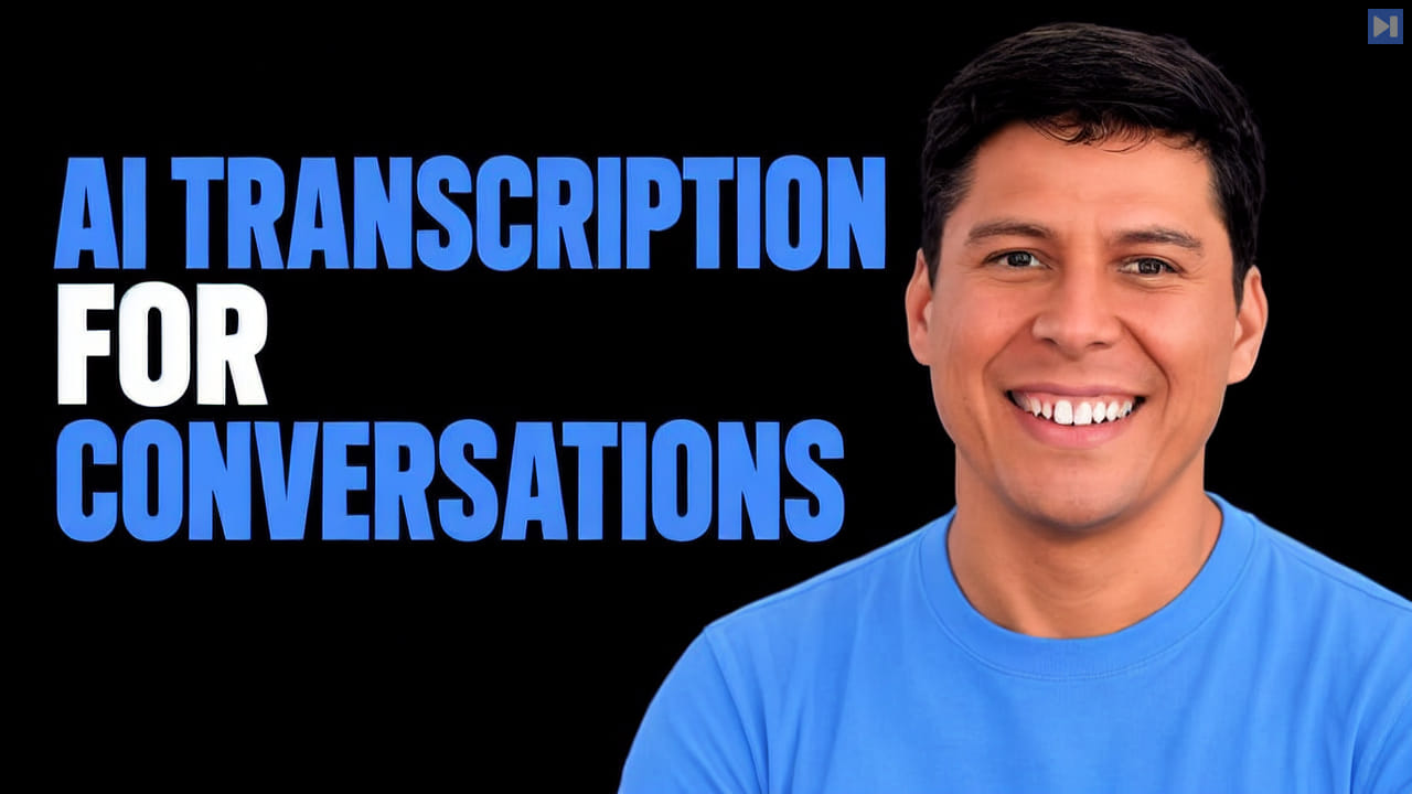 Ray Fernando beside the headline AI Transcription for Conversations on a pure black background.