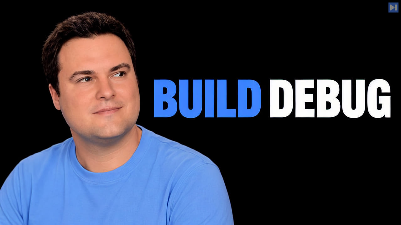 Bijan Bowen in a blue top on the left beside the blue-and-white BUILD DEBUG headline against black.