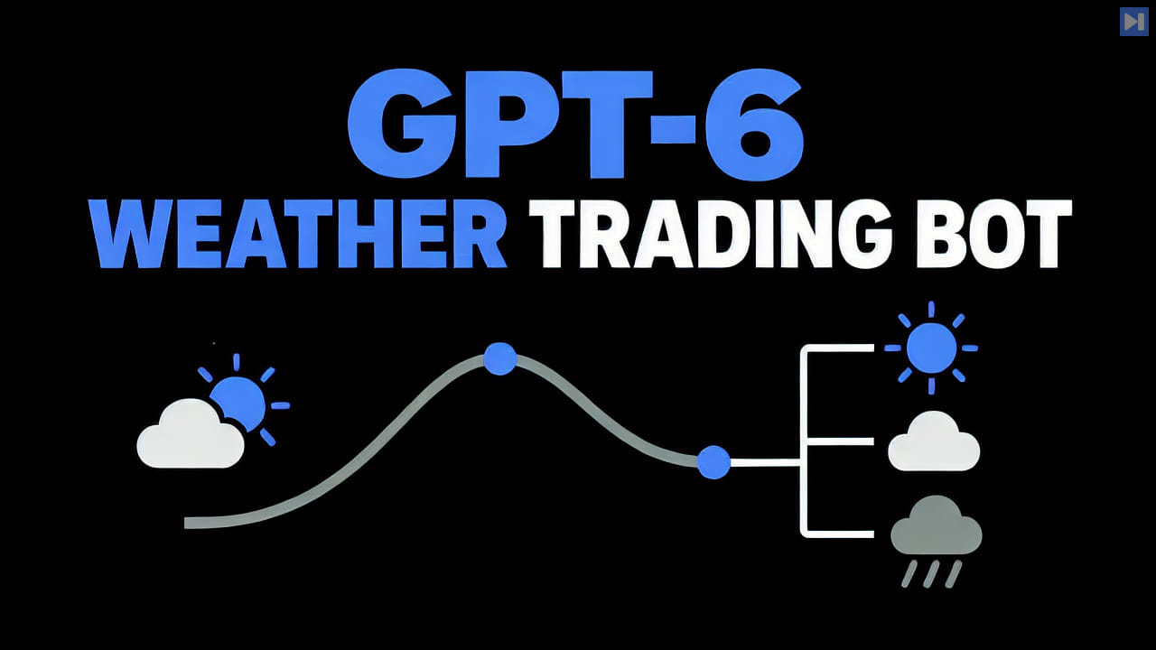 A dark dashboard concept combining a New York weather map, temperature probability buckets, source code and a cloud server for an automated trading bot.