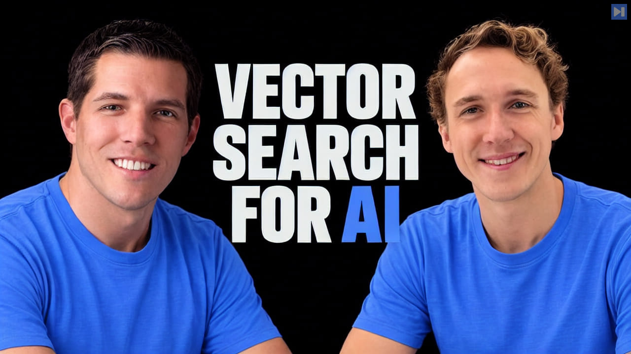 Gergely Orosz on the left and Simon Hørup Eskildsen on the right in blue shirts against black, beside the headline ‘VECTOR SEARCH FOR AI’.