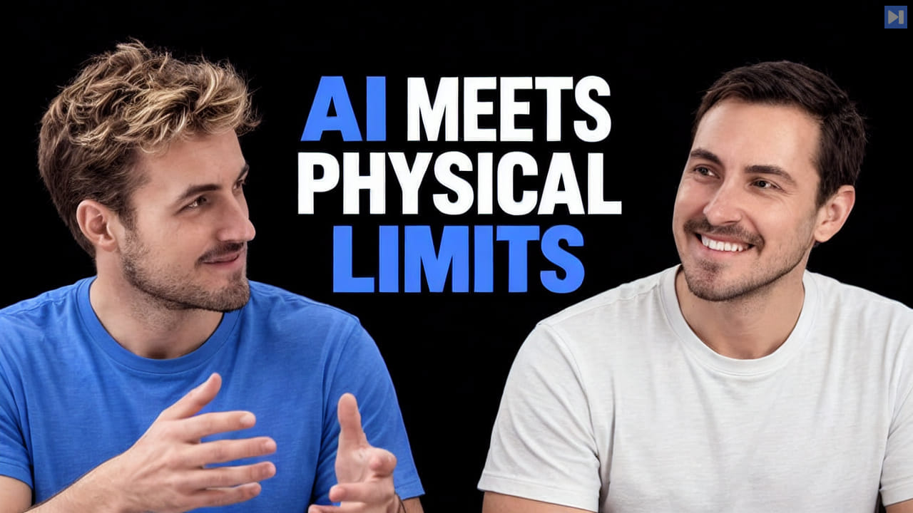 Pierce Freeman and Richard Diehl Martinez in blue and white tops against black, alongside the blue and white headline "AI MEETS PHYSICAL LIMITS".