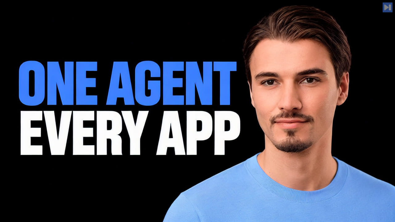 Igor Pogany in a blue top beside the blue and white headline One Agent Every App on a black background.