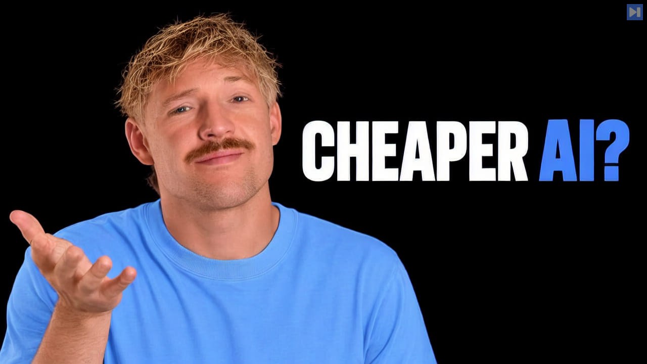 Jack Roberts against a black background beside the blue-and-white headline “CHEAPER AI?”.