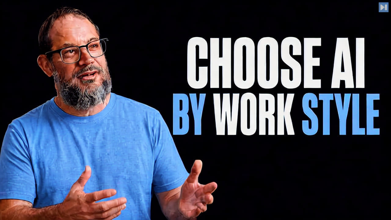 Nate B. Jones gesturing beside the blue and white words Choose AI by Work Style