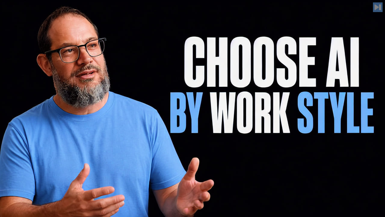 Nate B. Jones gesturing beside the blue and white words Choose AI by Work Style