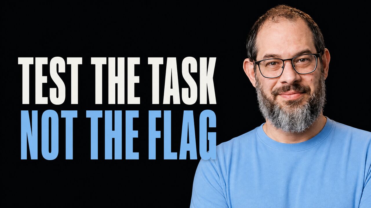 Portrait of Nate B. Jones beside the words Test the Task Not the Flag