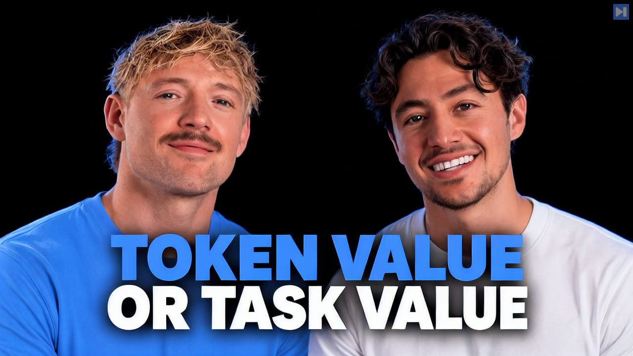 Jack Roberts and Nick Saraev against a black background beside the blue and white headline “TOKEN VALUE OR TASK VALUE”.