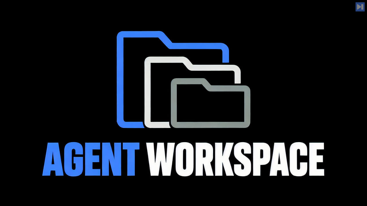 Three nested blue, white and gray folder outlines above the blue and white headline Agent Workspace on black.