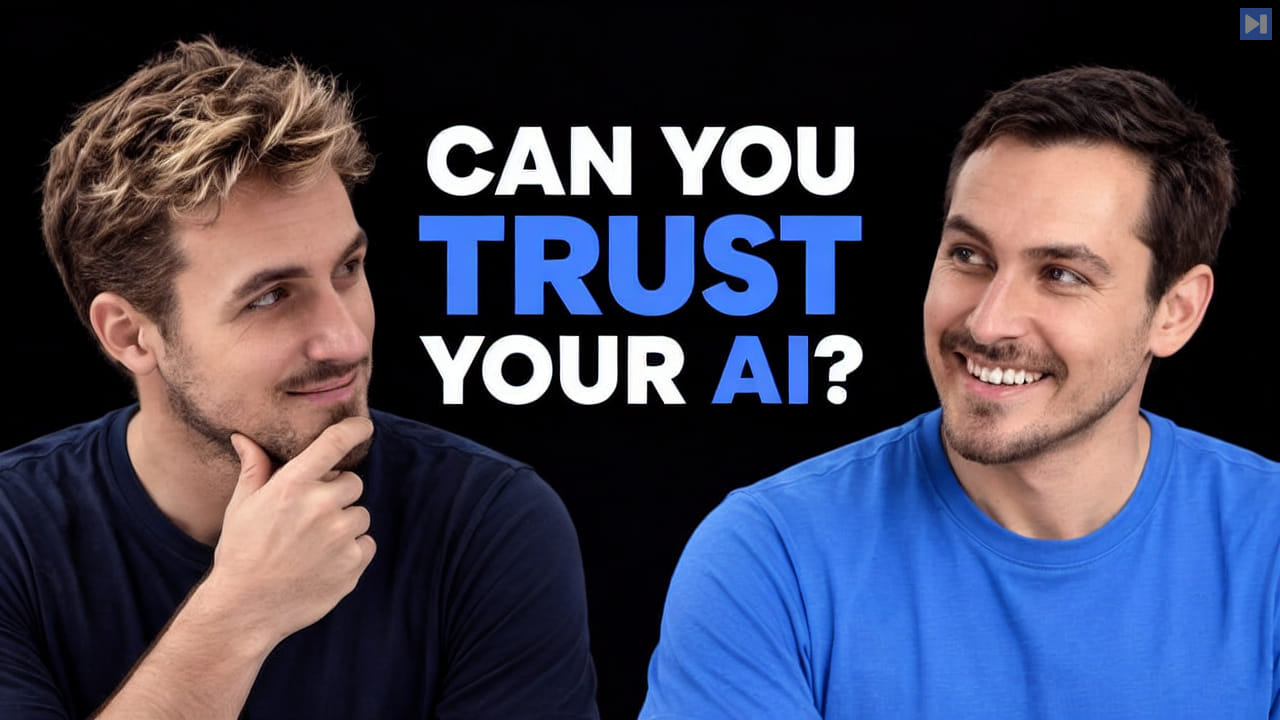 Pierce Freeman and Richard Diehl Martinez in navy and blue tops against black, one touching his chin, alongside the blue and white headline "CAN YOU TRUST YOUR AI?".