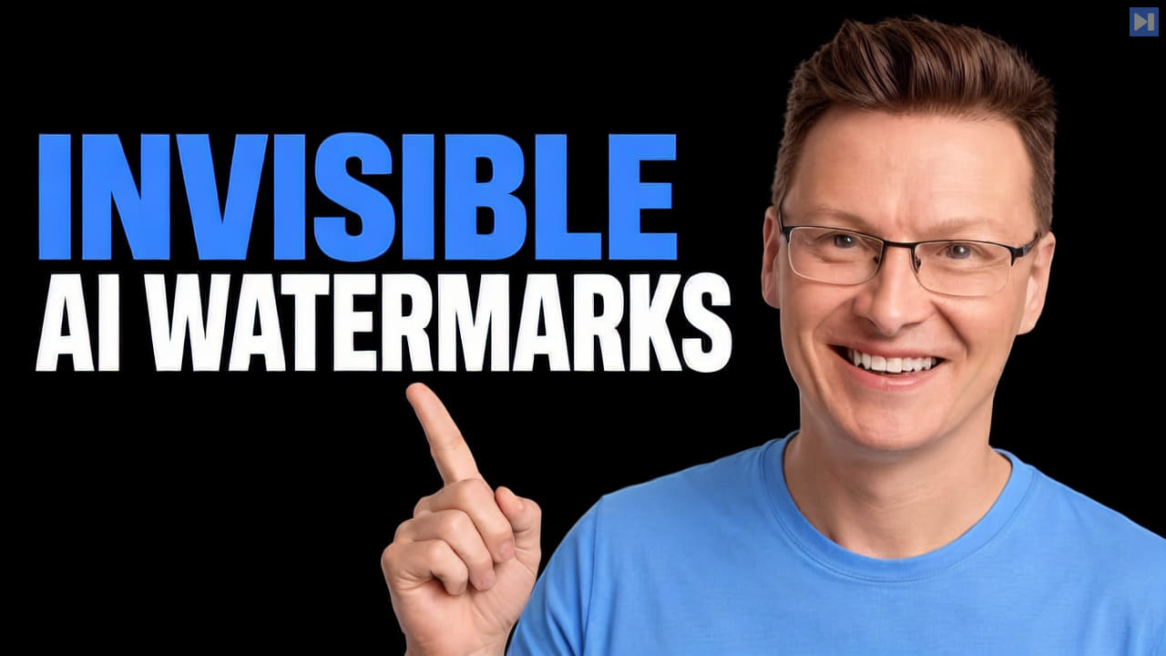 Károly Zsolnai-Fehér against a black background with the blue and white headline “INVISIBLE AI WATERMARKS”.